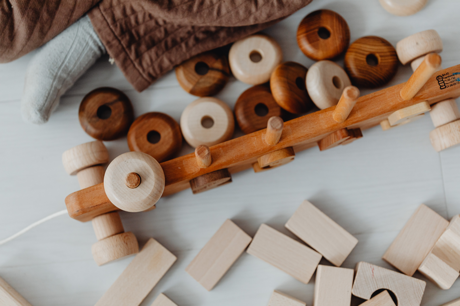 Wooden learning toys arranged for hands-on exploration